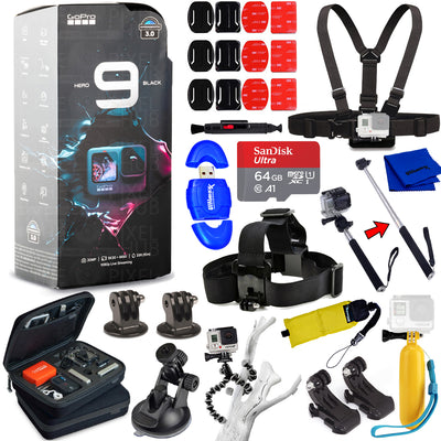 GoPro HERO9 Black Waterproof 5K Camcorder + 64GB + Tripod + Case Bundle