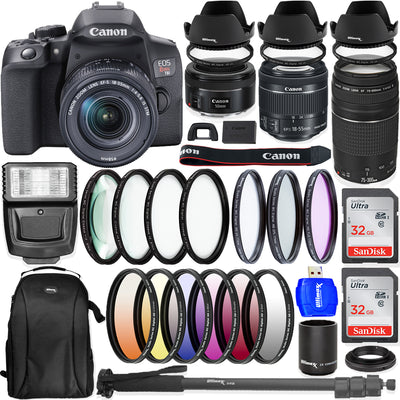 Canon EOS Rebel T8i with 18-55mm + 75-300mm Lenses - Top Value 64GB Bundle