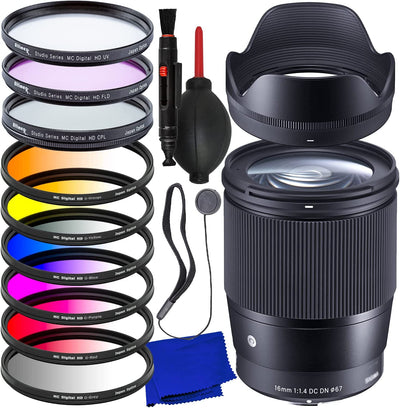 Sigma 16mm f/1.4 DC DN Contemporary Lens for Sony E 402965 - 15PC Accessory Kit