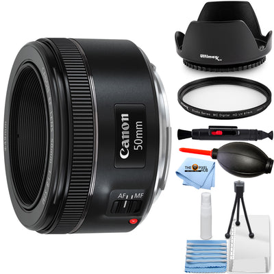 Canon EF 50mm f/1.8 STM Lens 0570C002 + UV Filter + Tulip Hood Lens Bundle