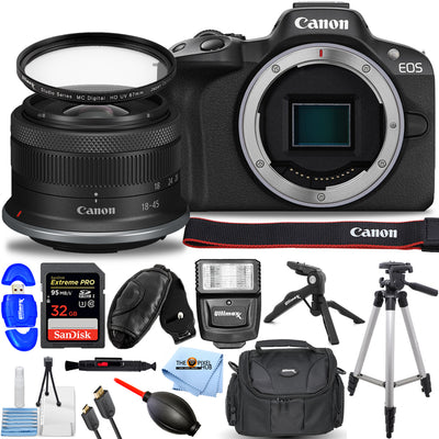 Canon EOS R50 Mirrorless Camera with 18-45mm Lens (Black) 5811C012 - 12PC Bundle