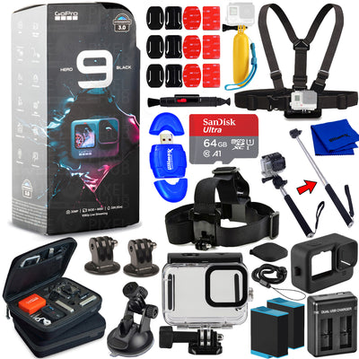 GoPro HERO9 Waterproof 5K Camcorder + EXT BATT + 64GB + Underwater Case Bundle