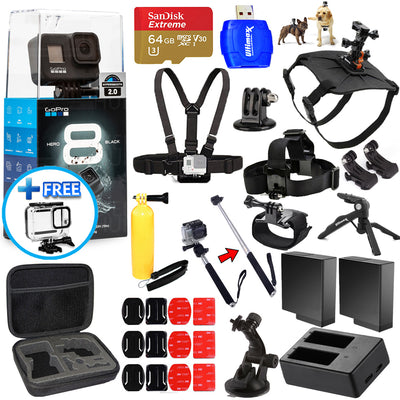 GoPro HERO8 HERO 8 Black - All In 1 MEGA ACCESSORY KIT + EXT BATT + 64GB Bundle